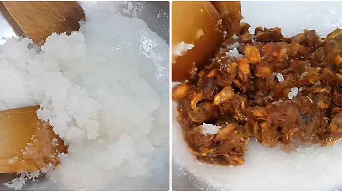 Hướng dẫn thực hiện mứt me viên chua cay, bước 2: Nấu nước với đường, muối và me cho đến khi hỗn hợp đặc lại.